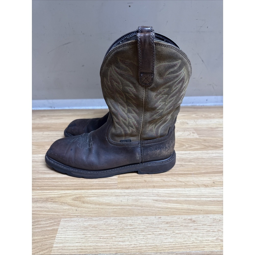 ARIAT Groundbreaker Wide Square Toe Cowboy Boots Sz  10.5D Brown Leather